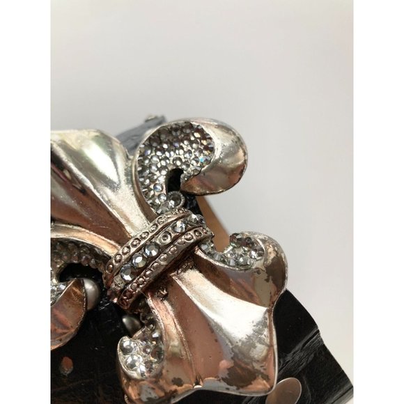 LEATHEROCK USA Black Croc Studded Rhinestone Fleur De Lis Hip Belt, Size L36 - Picture 4 of 13